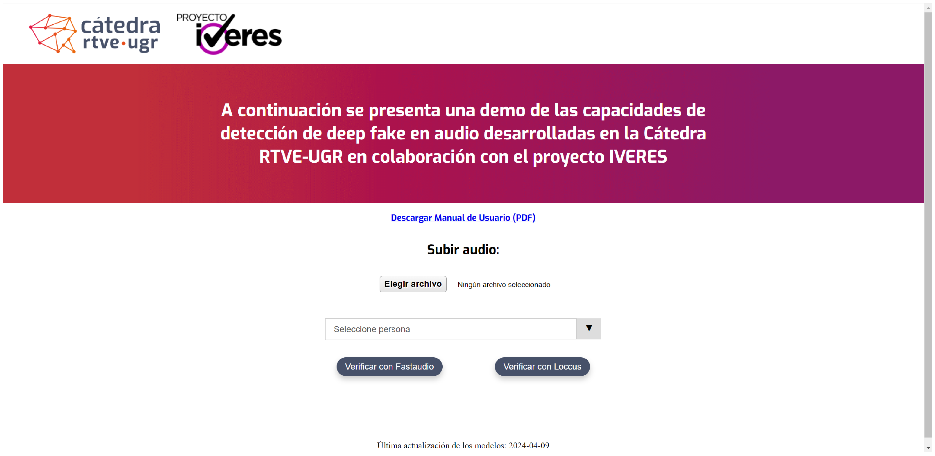 Interfaz de la herraemienta de detección de deepfakes creada.